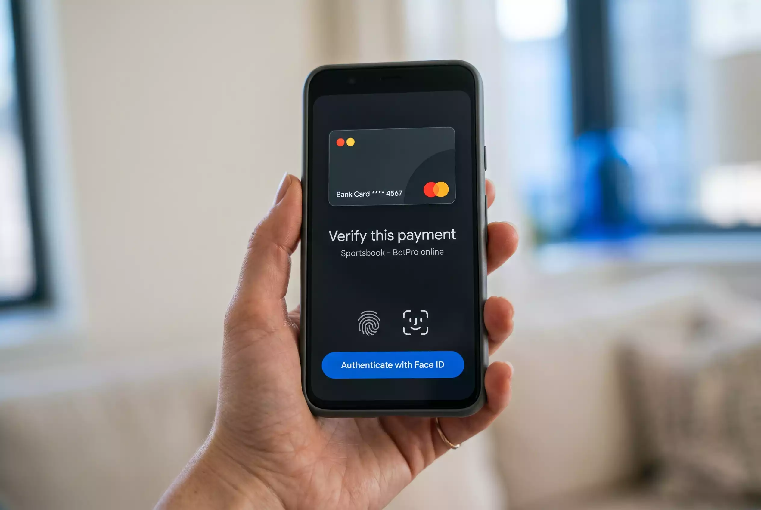 Mastercard 3D Secure step-up authentication prompt on a mobile phone during a sportsbook deposit