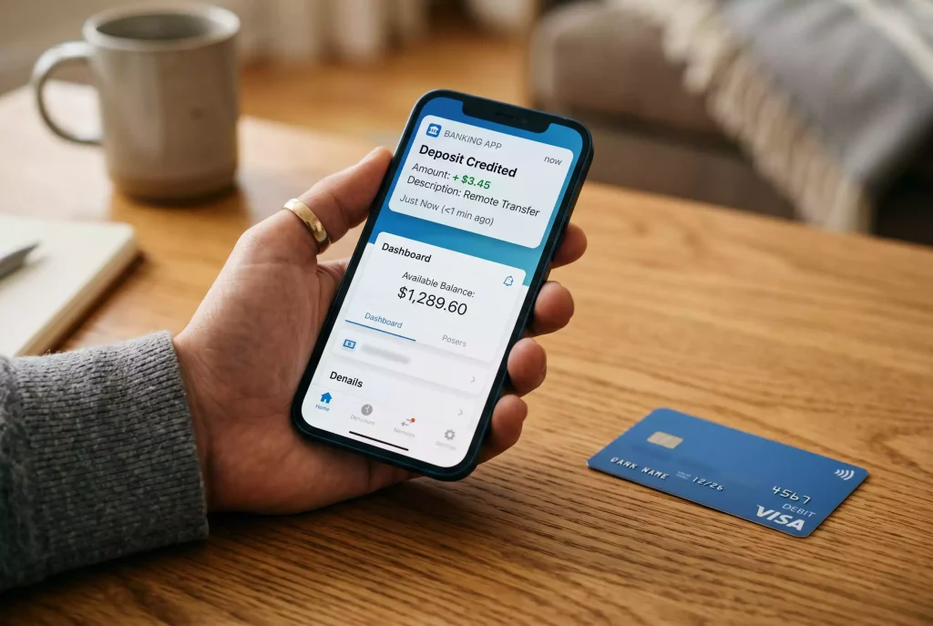 Smartphone showing a sportsbook payout confirmation arriving to a debit Mastercard in under a minute